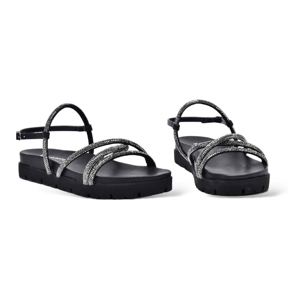 Sandália Papete Feminina Flatform Tiras Strass 23-17203-01 Preto 5