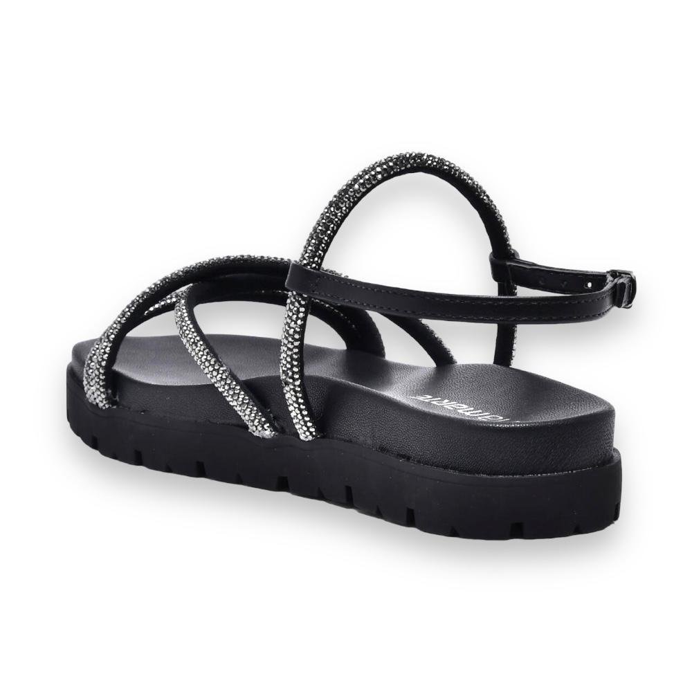 Sandália Papete Feminina Flatform Tiras Strass 23-17203-01 Preto 6
