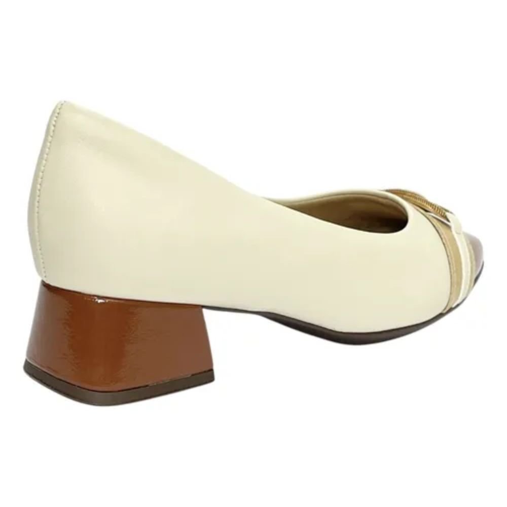 Sapato Piccadilly Scarpin Salto Médio 160099 Off White Off White/Marrom 5