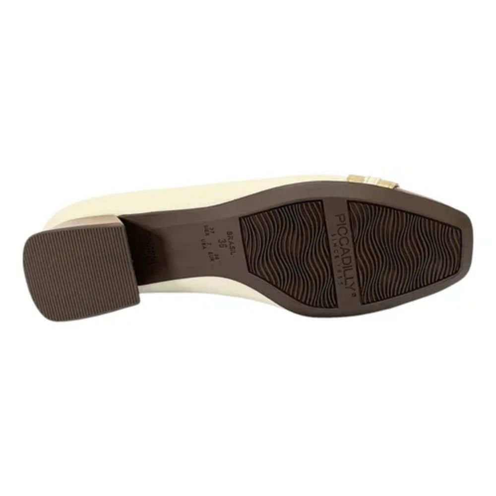 Sapato Piccadilly Scarpin Salto Médio 160099 Off White Off White/Marrom 6
