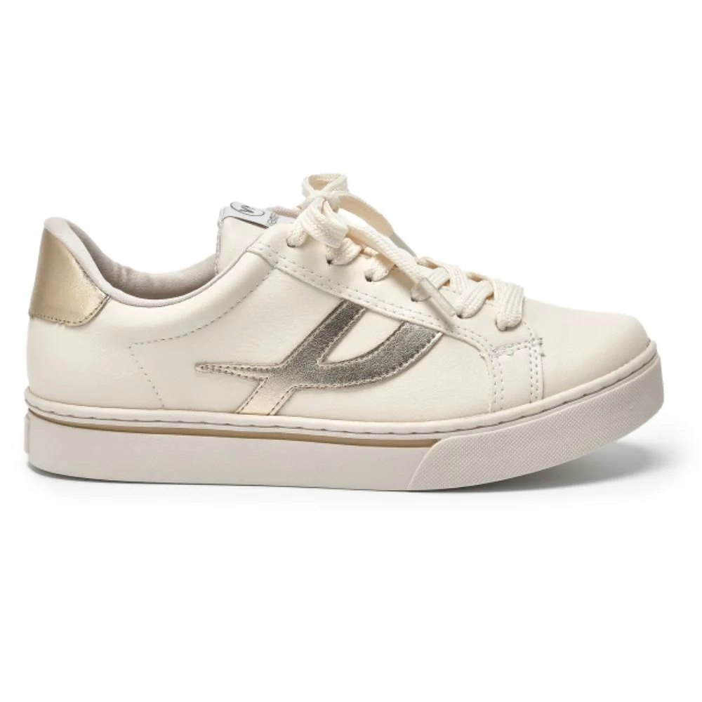 Tênis Casual Feminino Via Marte 016-012 Dourado Off white Bege/Dourado 2