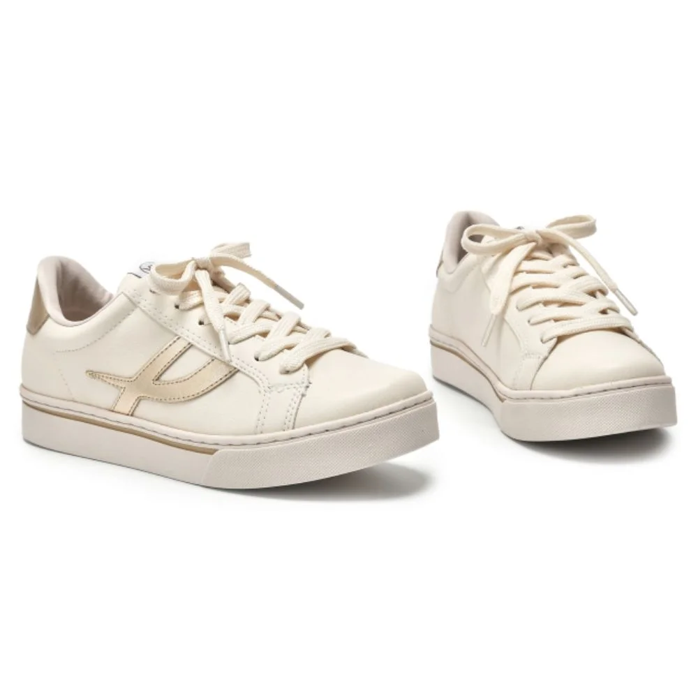 Tênis Casual Feminino Via Marte 016-012 Dourado Off white Bege/Dourado 4