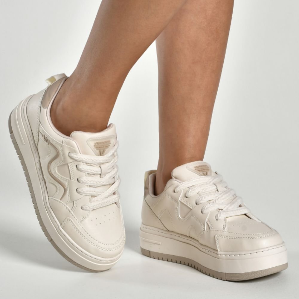 Tênis Feminino Plataforma Casual Sola Alta Via Marte Bege 4