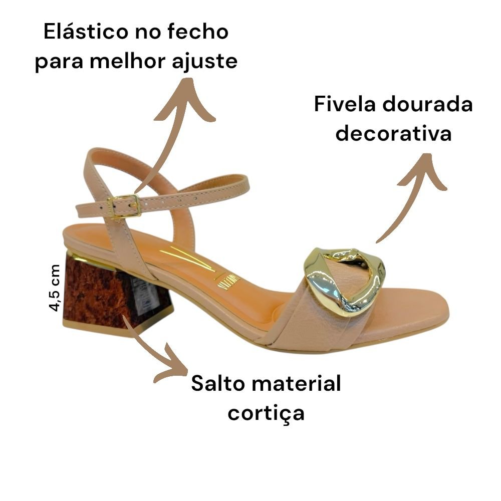 Sandália Vizzano Salto Bloco C/ Fivela Decorativa Bege - Main Image