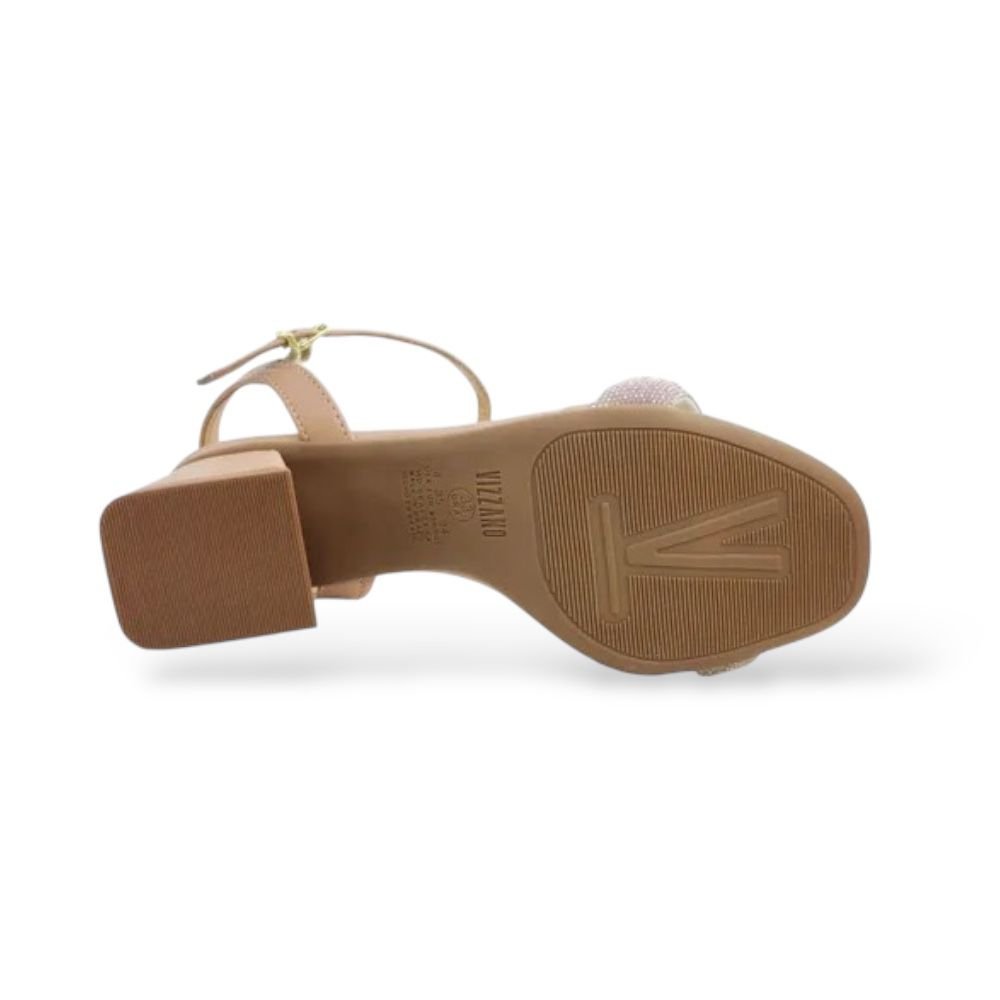 Sandália Feminina Salto Baixo Bloco Vizzano Strass 6428.139 Nude 3