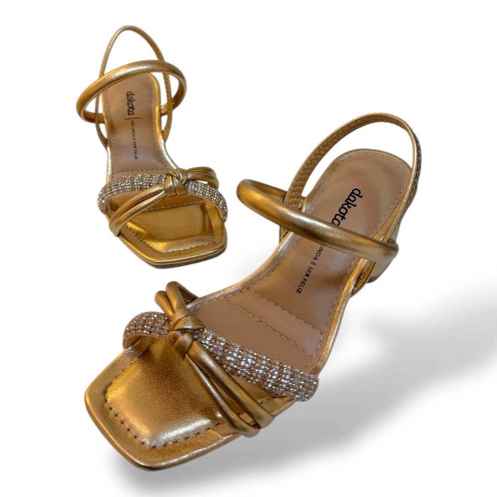 Sandalia Dakota Salto Grosso Brilho Rose Conforto Y9765 Dourado 5