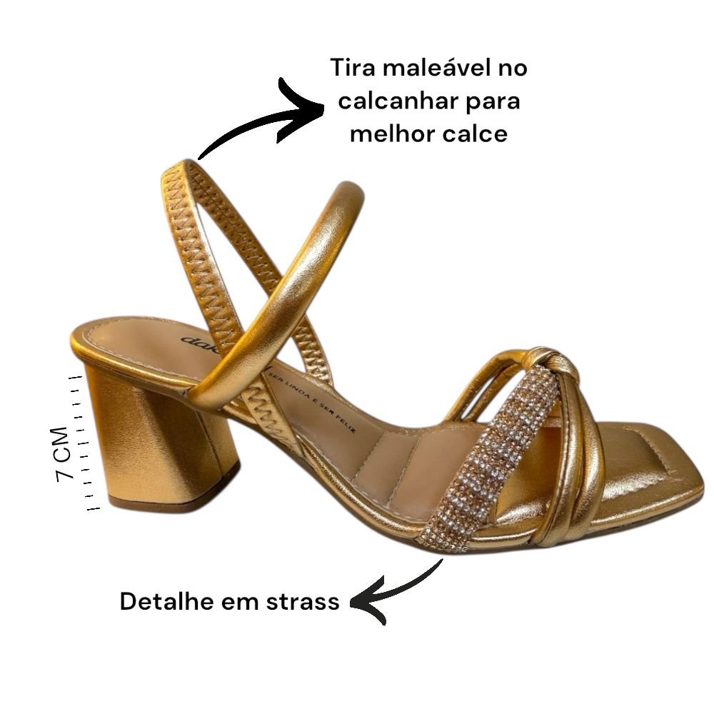 Sandalia Dakota Salto Grosso Brilho Rose Conforto Y9765 Dourado 8