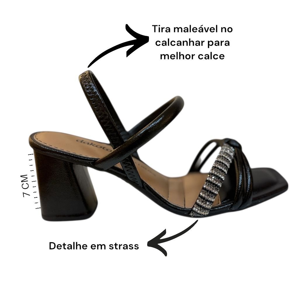Sandalia Dakota Salto Grosso Brilho Preto Conforto Y9765 Preto 6