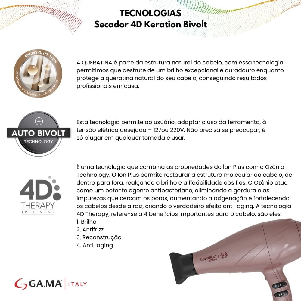Secador de Cabelo Keration 4D 2500W Bivolt Bivolt 8