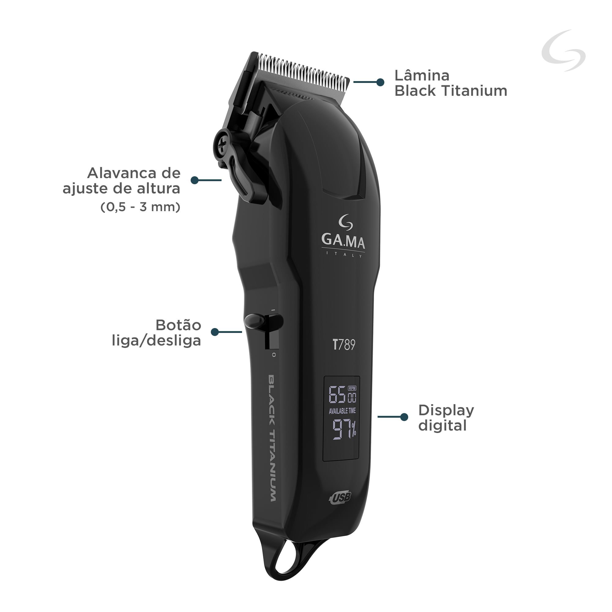 Máquina de Corte GA.MA T789 Black Titanium USB Bivolt 2