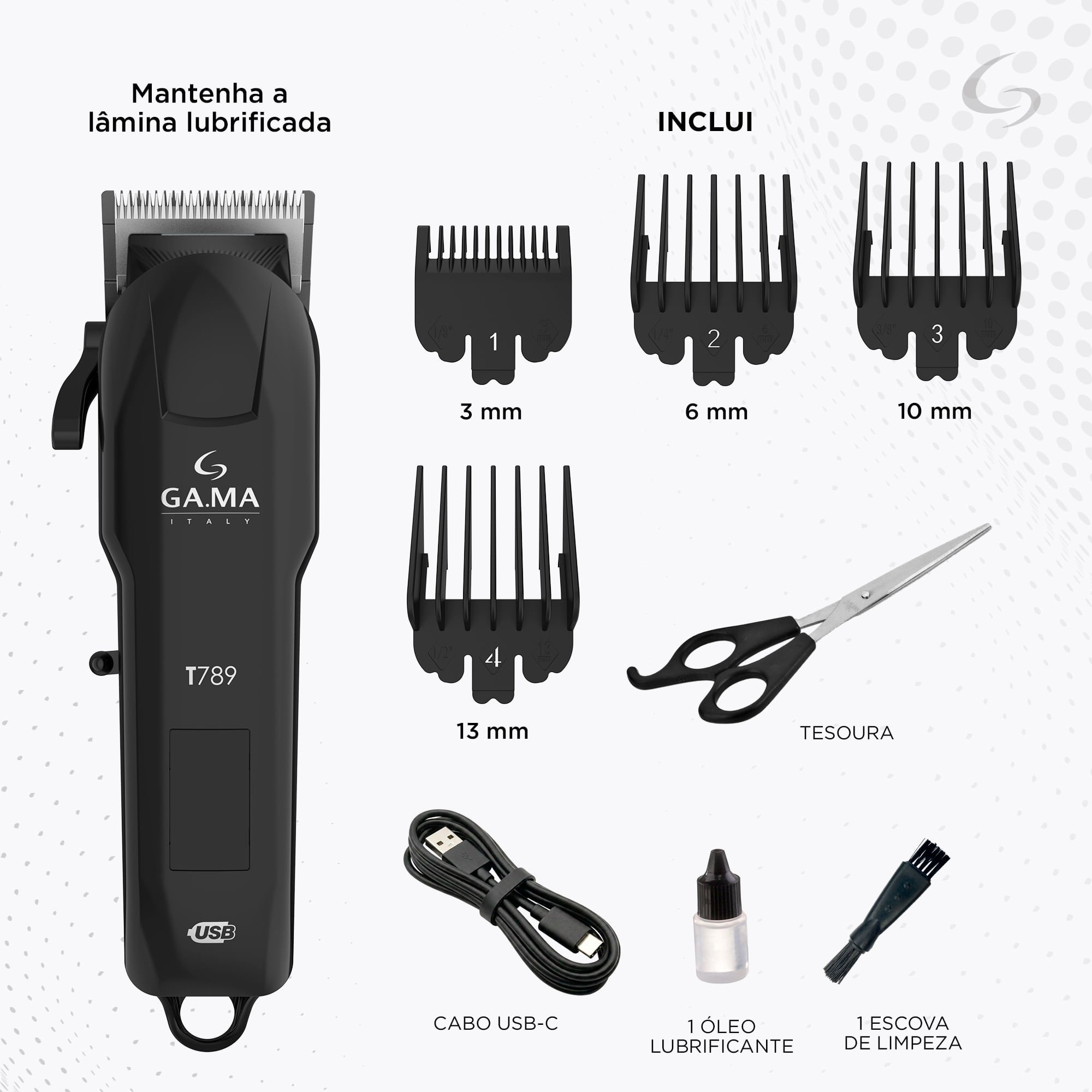 Máquina de Corte GA.MA T789 Black Titanium USB Bivolt 3