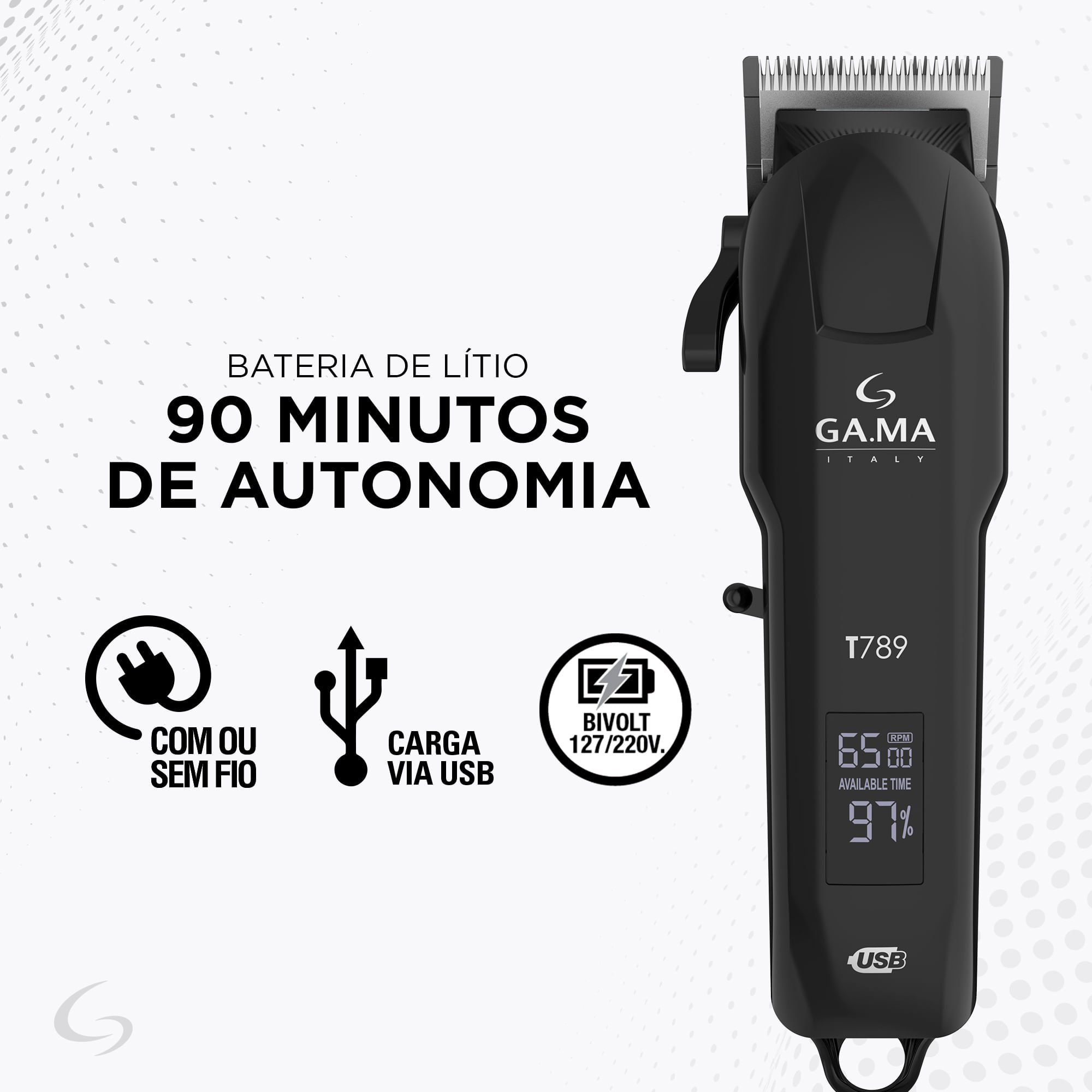 Máquina de Corte GA.MA T789 Black Titanium USB Bivolt 5