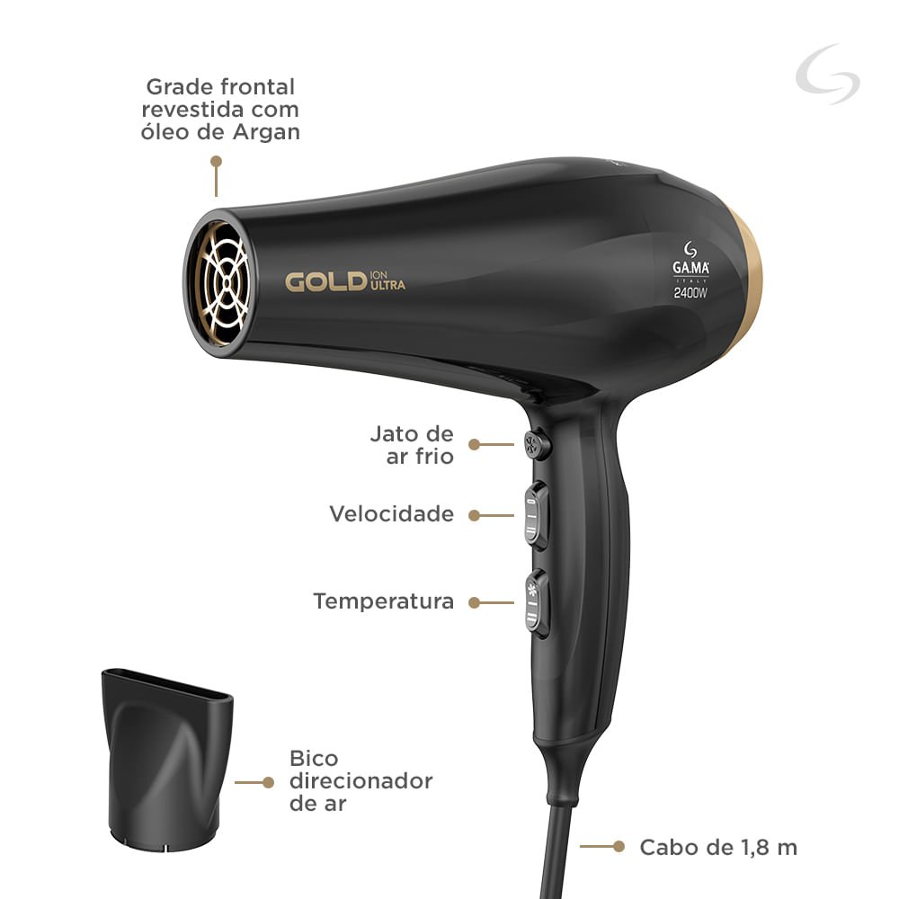 Secador de Cabelo GA.MA Gold Ion Ultra 2400W 127V 2