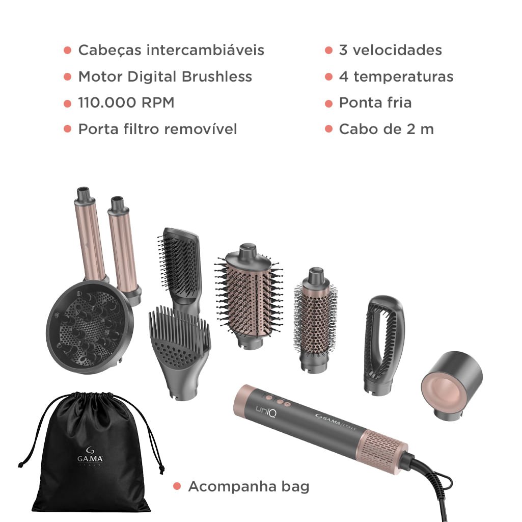 Secador de Cabelo Multistyler GA.MA uniQ Flow 9 em 1 Bivolt Cinza 2
