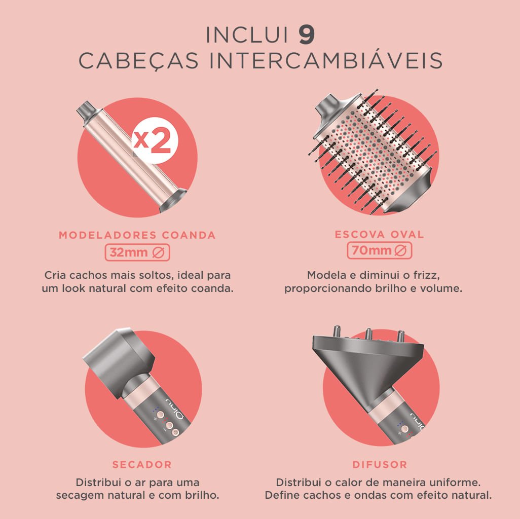 Secador de Cabelo Multistyler GA.MA uniQ Flow 9 em 1 Bivolt Cinza 4