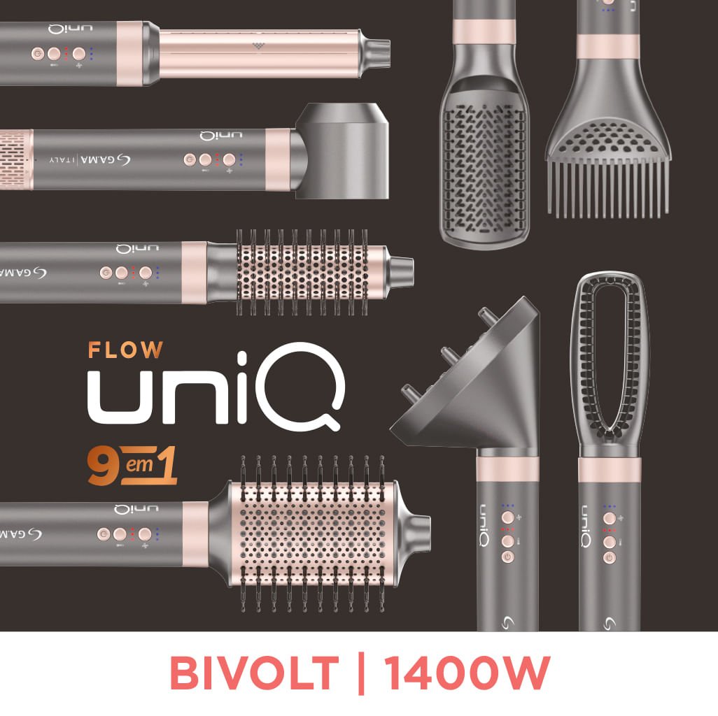 Secador de Cabelo Multistyler GA.MA uniQ Flow 9 em 1 Bivolt Cinza 10