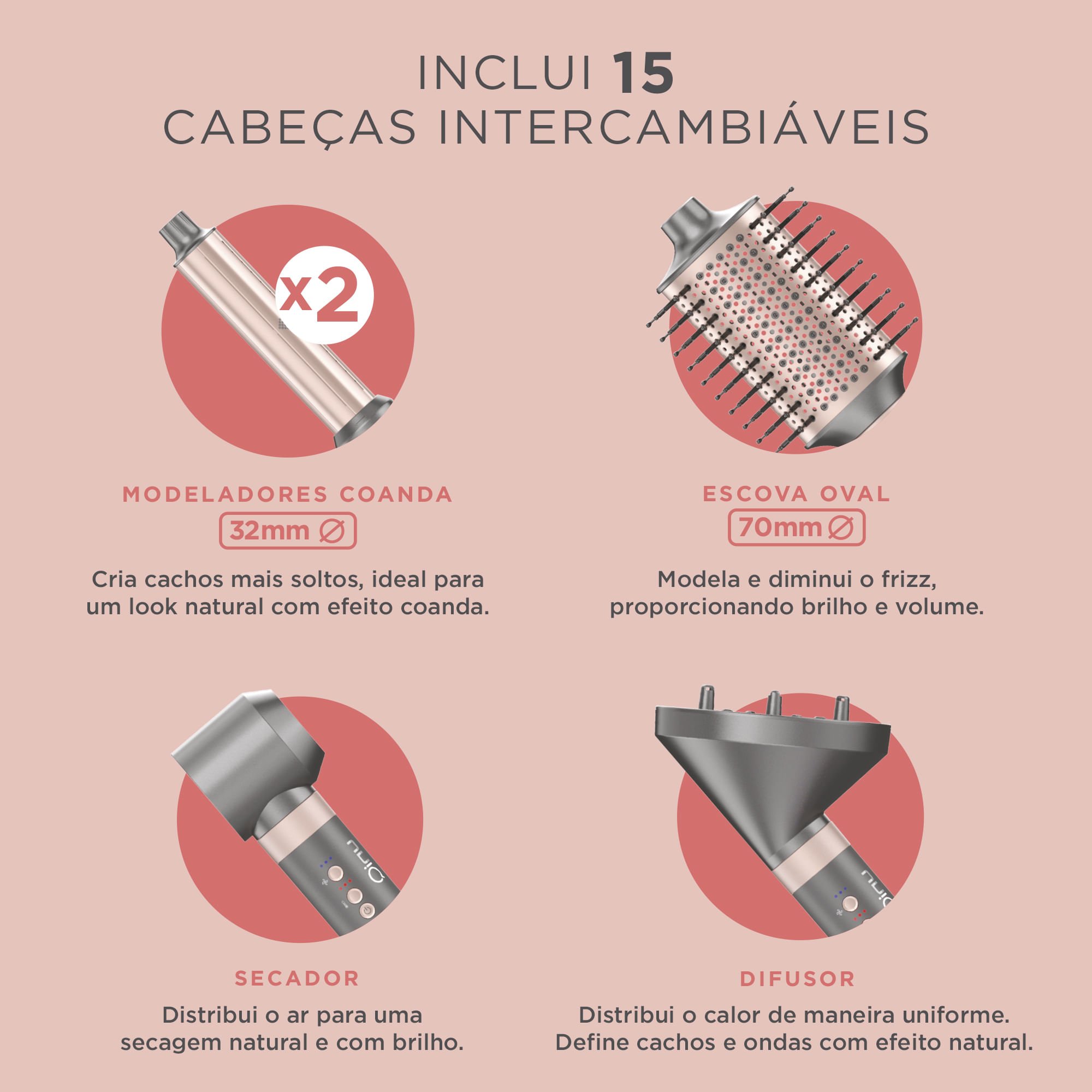 Secador de Cabelo Multistyler GA.MA uniQ Flow 15 em 1 Bivolt Cinza 11