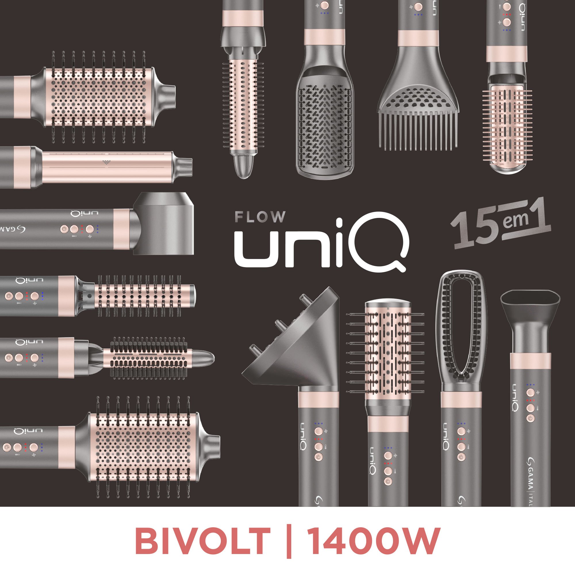 Secador de Cabelo Multistyler GA.MA uniQ Flow 15 em 1 Bivolt Cinza 5