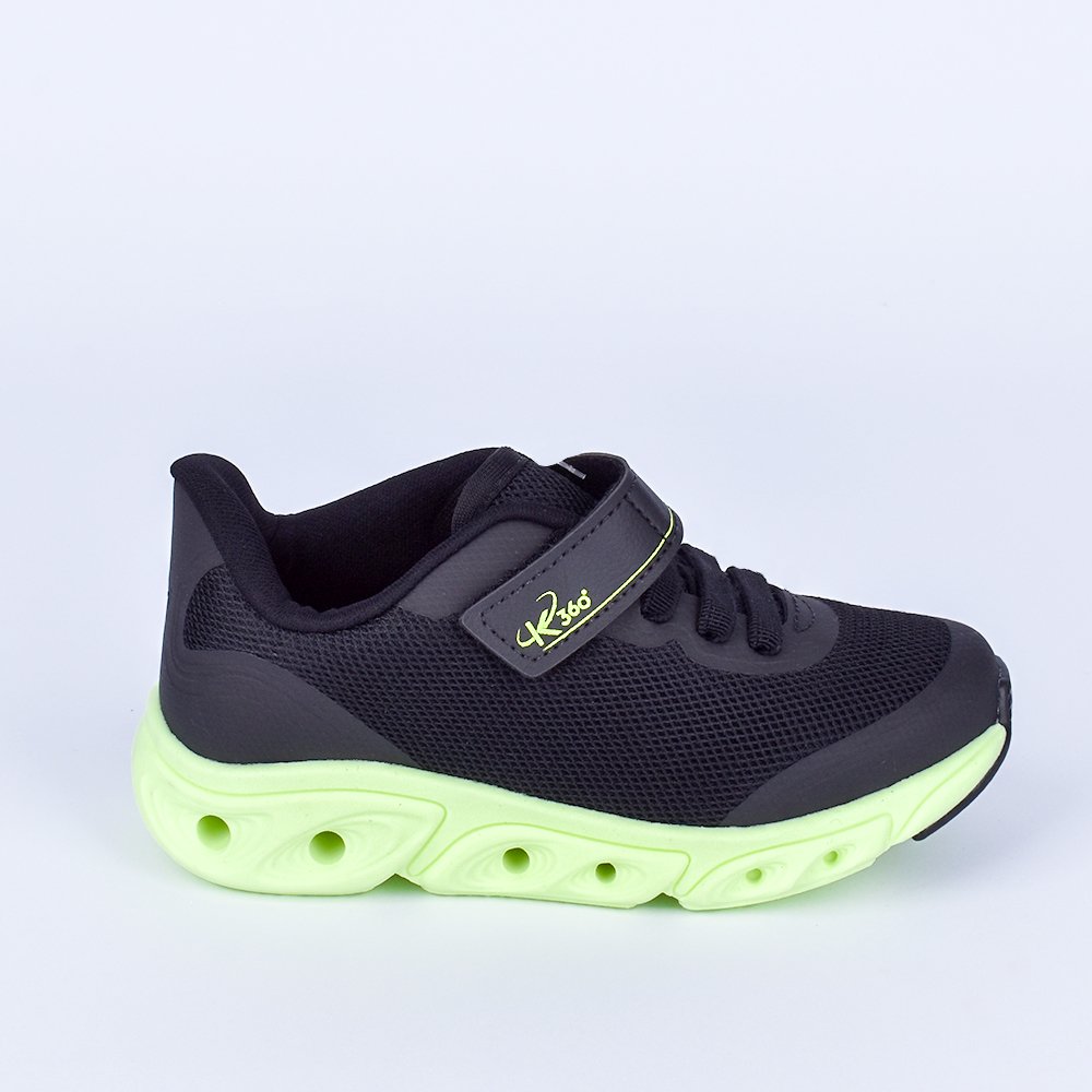 Tenis Infantil K360 Energy Impulso Preto e Amarelo Neon- Estilo e Performance