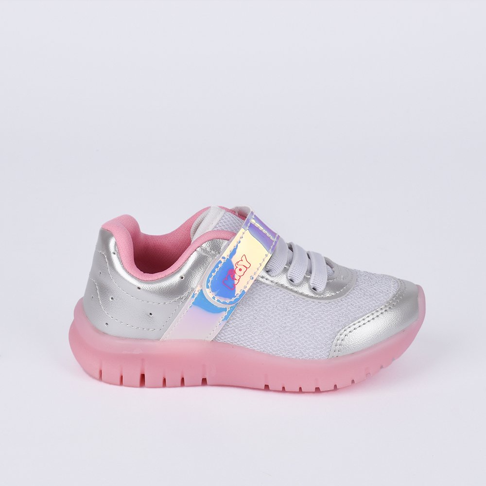 Tenis Infantil Kidy de Luz Light Fun Prata e Rosa - Moderno e Confortavel
