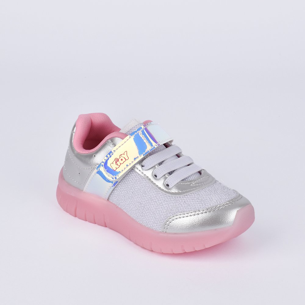Tenis Infantil Kidy de Luz Light Fun Prata e Rosa - Moderno e Confortavel Prata/Rosa 2
