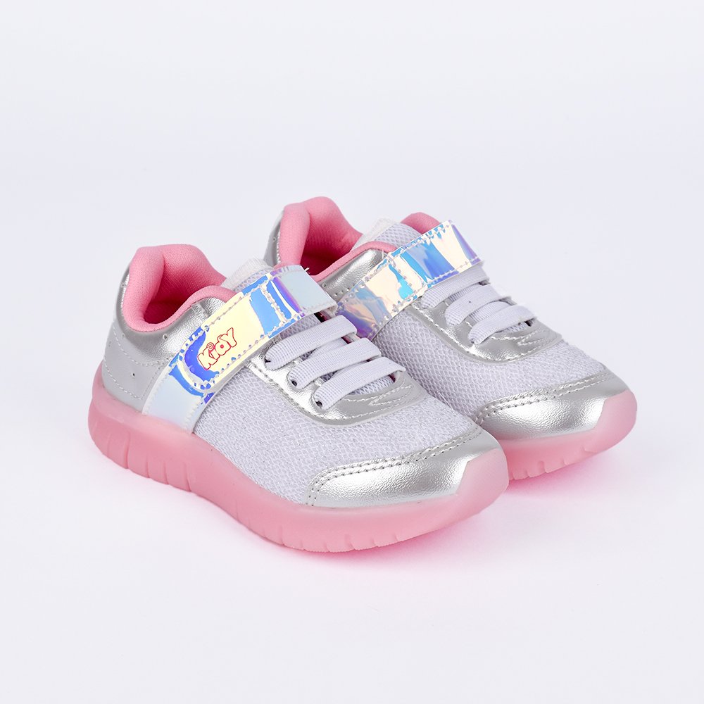 Tenis Infantil Kidy de Luz Light Fun Prata e Rosa - Moderno e Confortavel Prata/Rosa 3
