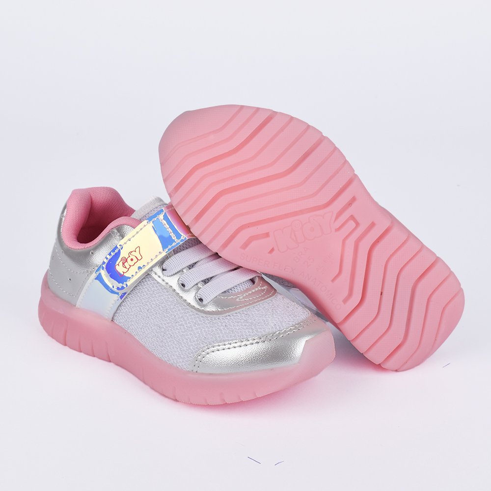Tenis Infantil Kidy de Luz Light Fun Prata e Rosa - Moderno e Confortavel Prata/Rosa 4