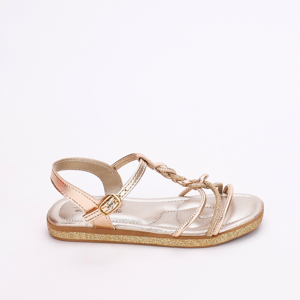 Sandalia Infantil Menina Kidy Flat Com Brilho Dourado