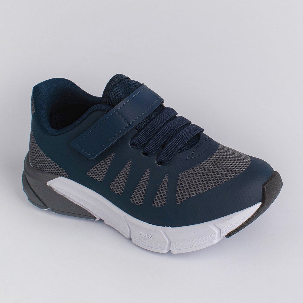 Tenis infantil Menino Kidy Ultra Flex Fita Aderente Respiravel Confortavel 100% Anatomico Antiodor Azul/Cinza 2