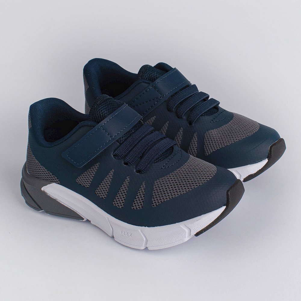 Tenis infantil Menino Kidy Ultra Flex Fita Aderente Respiravel Confortavel 100% Anatomico Antiodor Azul/Cinza 3