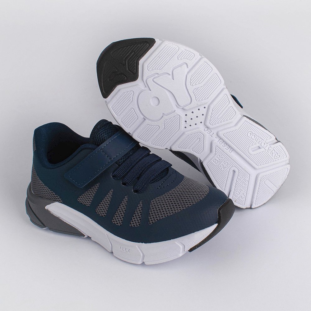 Tenis infantil Menino Kidy Ultra Flex Fita Aderente Respiravel Confortavel 100% Anatomico Antiodor Azul/Cinza 4
