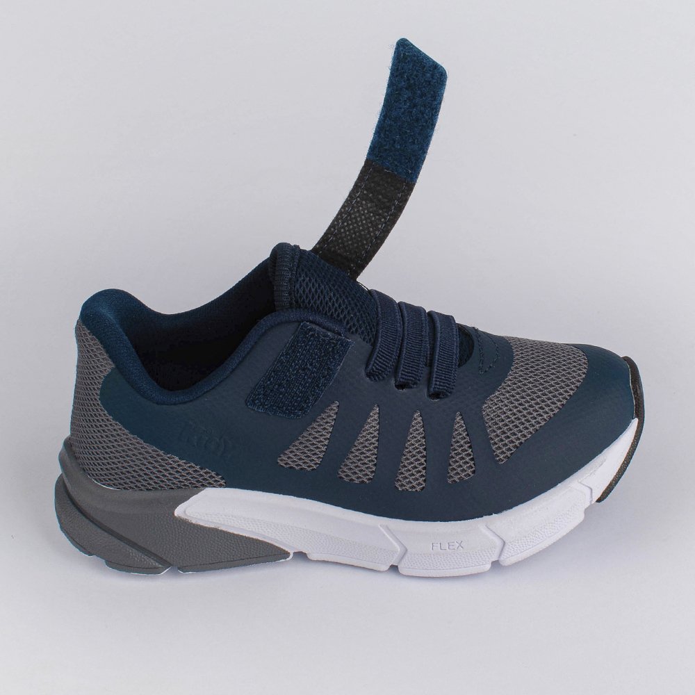 Tenis infantil Menino Kidy Ultra Flex Fita Aderente Respiravel Confortavel 100% Anatomico Antiodor Azul/Cinza 5