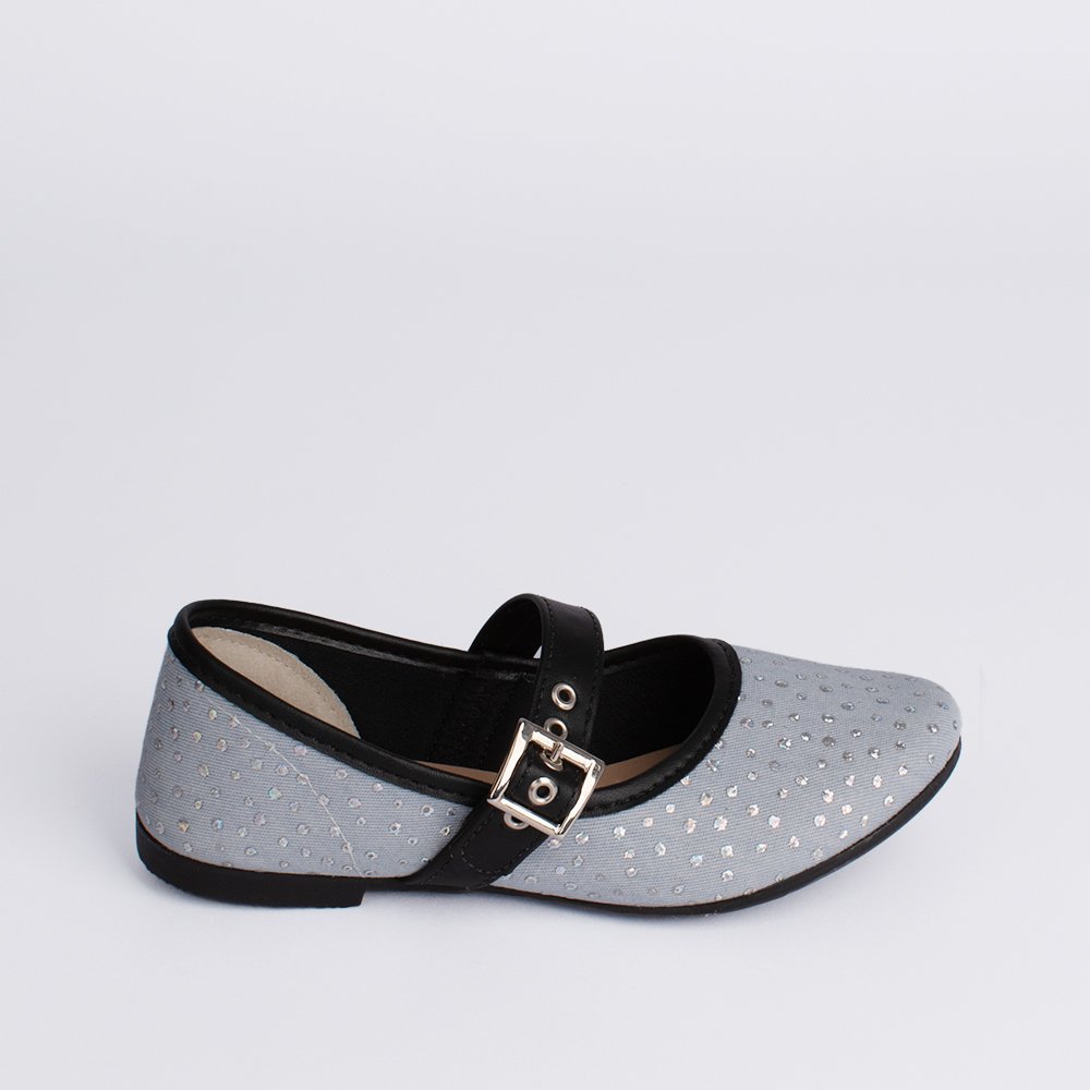 Sapatilha Bailarina Kidy Soft Brilho Jeans Preto