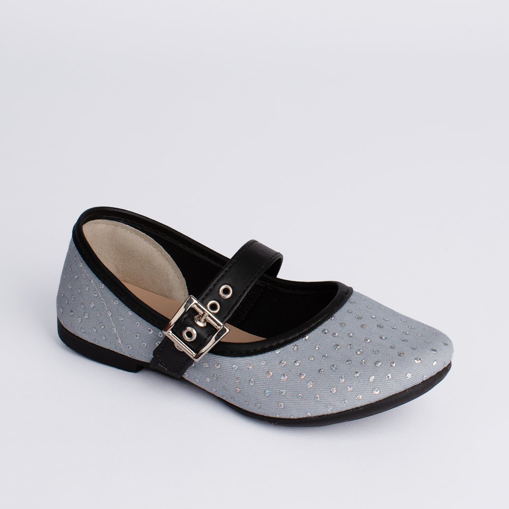 Sapatilha Bailarina Kidy Soft Brilho Jeans Preto Prata 2