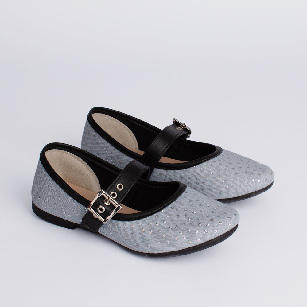 Sapatilha Bailarina Kidy Soft Brilho Jeans Preto Prata 3