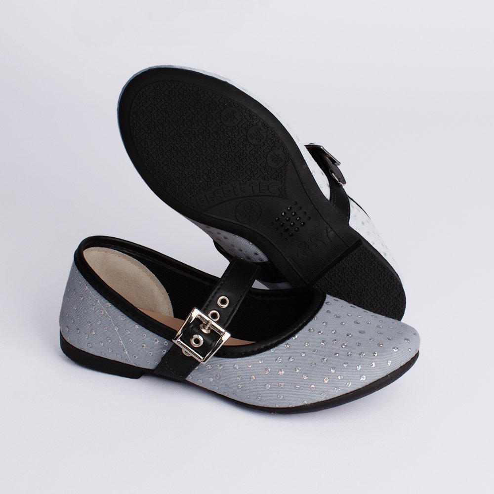 Sapatilha Bailarina Kidy Soft Brilho Jeans Preto Prata 4