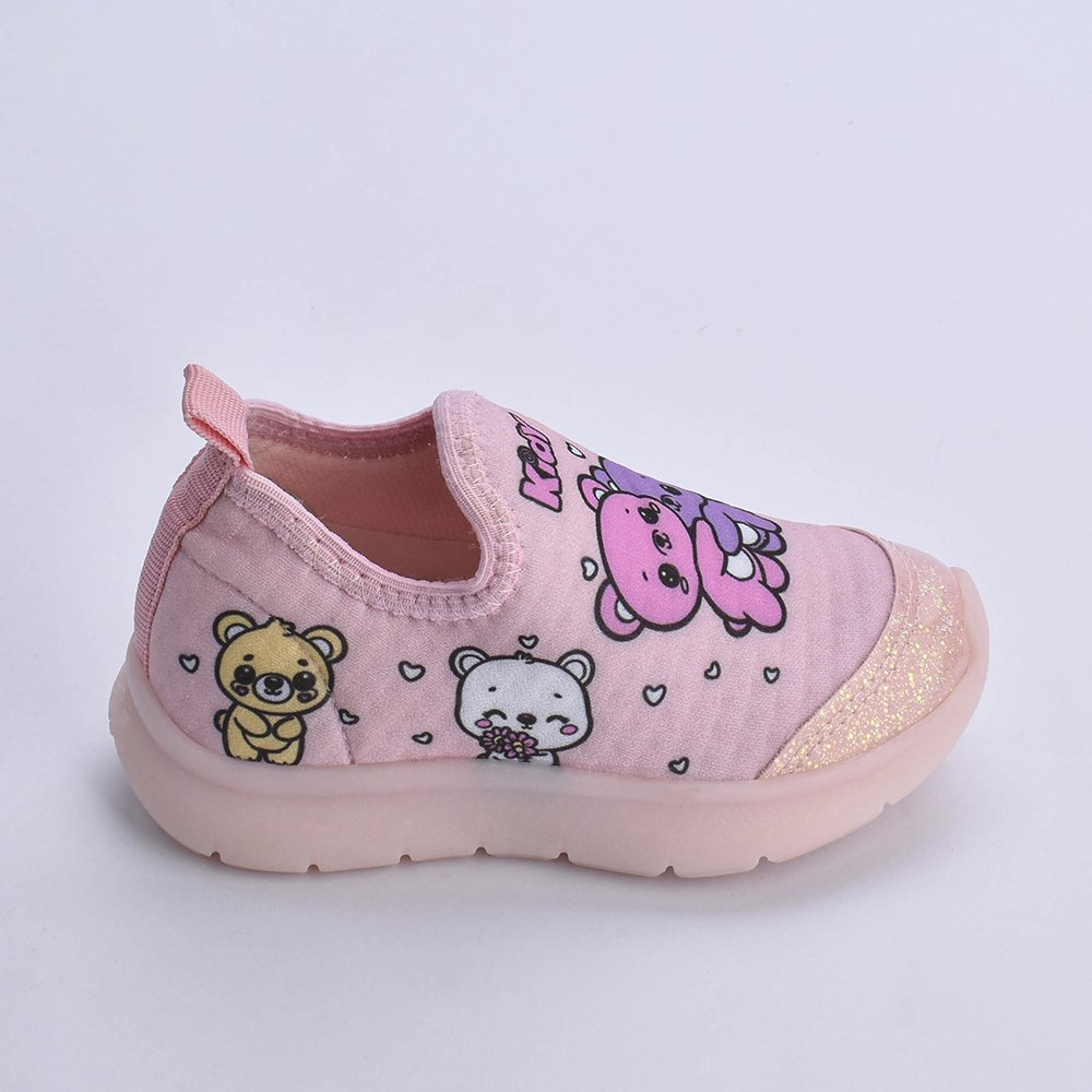 Tenis Infantil Kidy Flex Light Led Nude Calce Facil Ursinho Leve Macio Antiderrapante Rosa 2