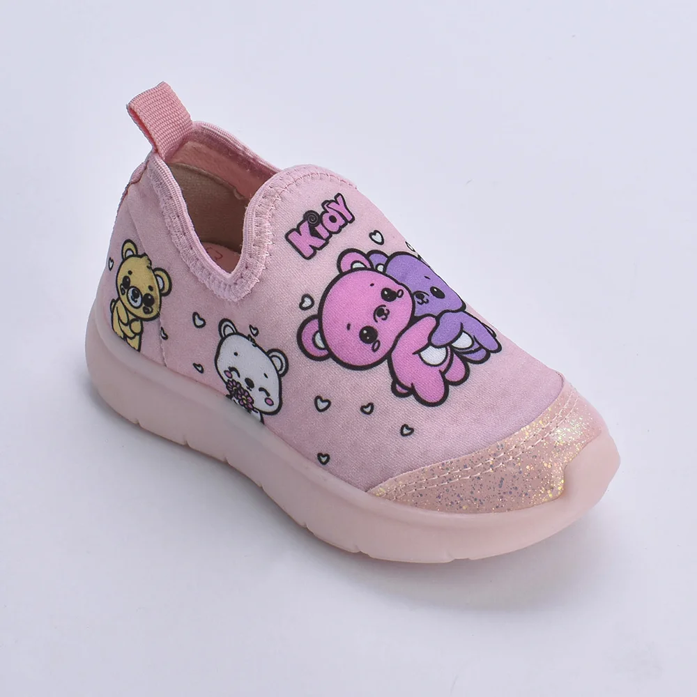 Tenis Infantil Kidy Flex Light Led Nude Calce Facil Ursinho Leve Macio Antiderrapante Rosa 3