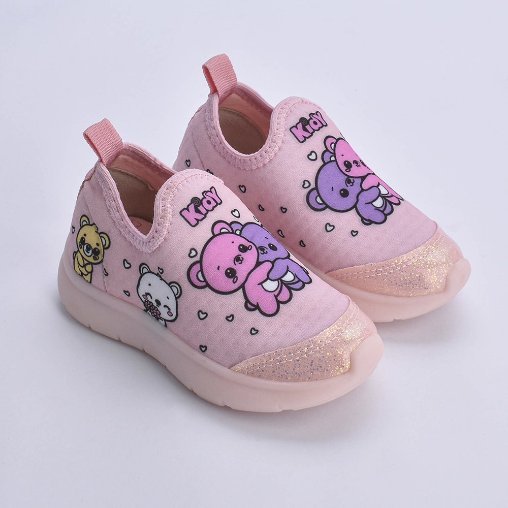 Tenis Infantil Kidy Flex Light Led Nude Calce Facil Ursinho Leve Macio Antiderrapante Rosa 4