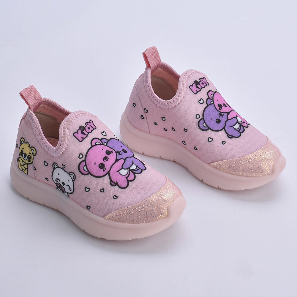 Tenis Infantil Kidy Flex Light Led Nude Calce Facil Ursinho Leve Macio Antiderrapante Rosa 5