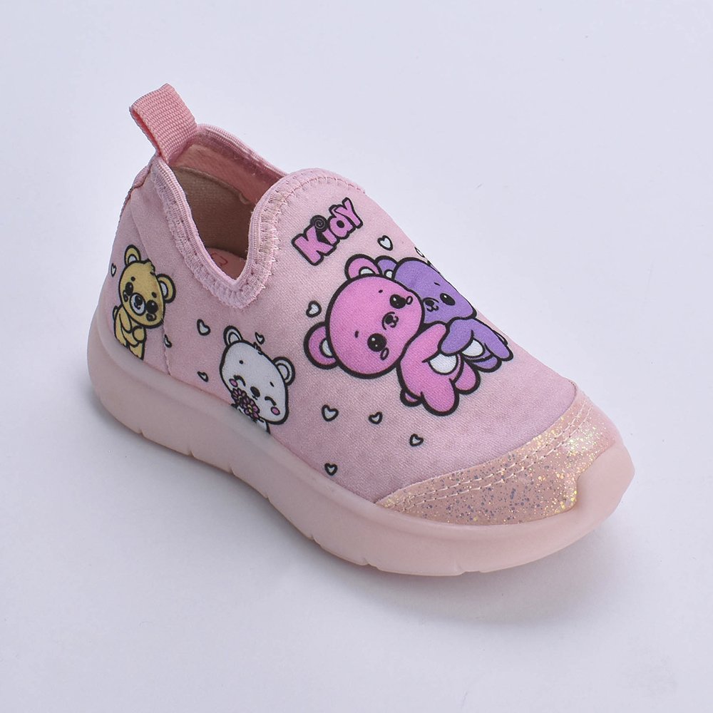 Tenis Infantil Kidy Flex Light Led Nude Calce Facil Ursinho Leve Macio Antiderrapante Rosa 3