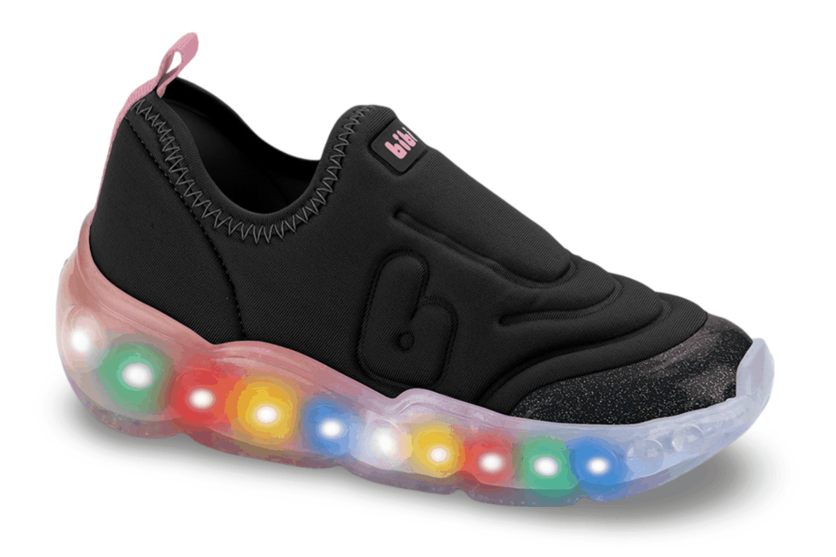 Tênis Infantil de Luz Menina Bibi Roller Celebration 3.0 Preto Rosa Matte