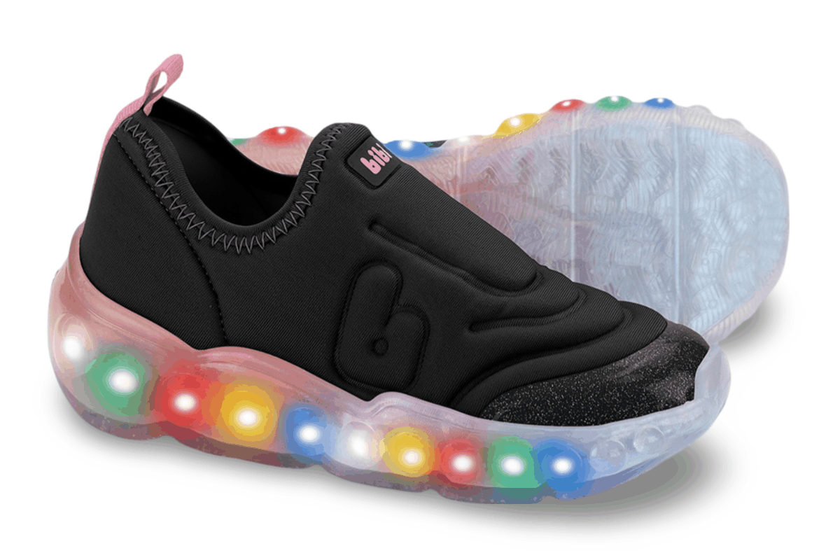 Tênis Infantil de Luz Menina Bibi Roller Celebration 3.0 Preto Rosa Matte Preto 2