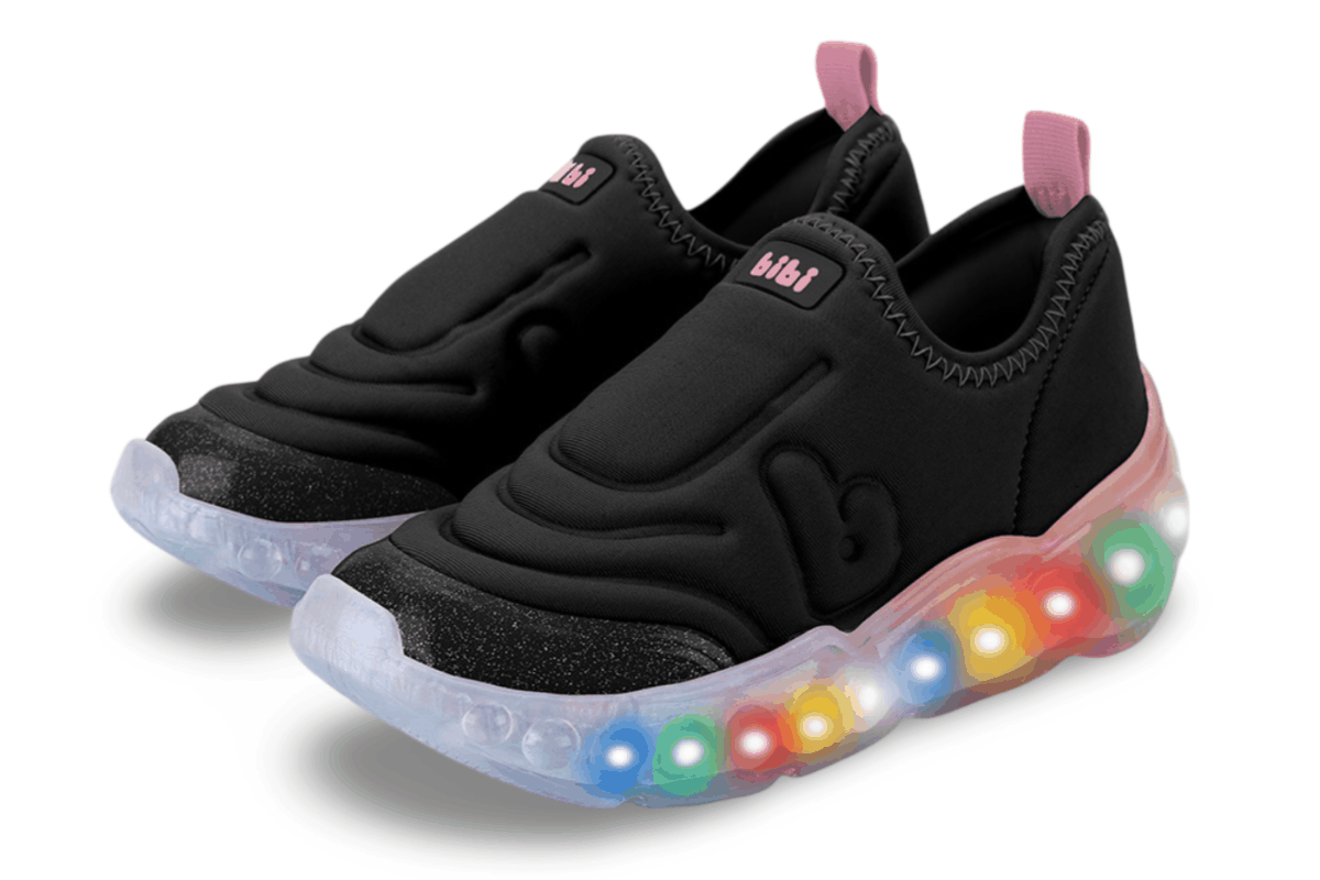 Tênis Infantil de Luz Menina Bibi Roller Celebration 3.0 Preto Rosa Matte Preto 3