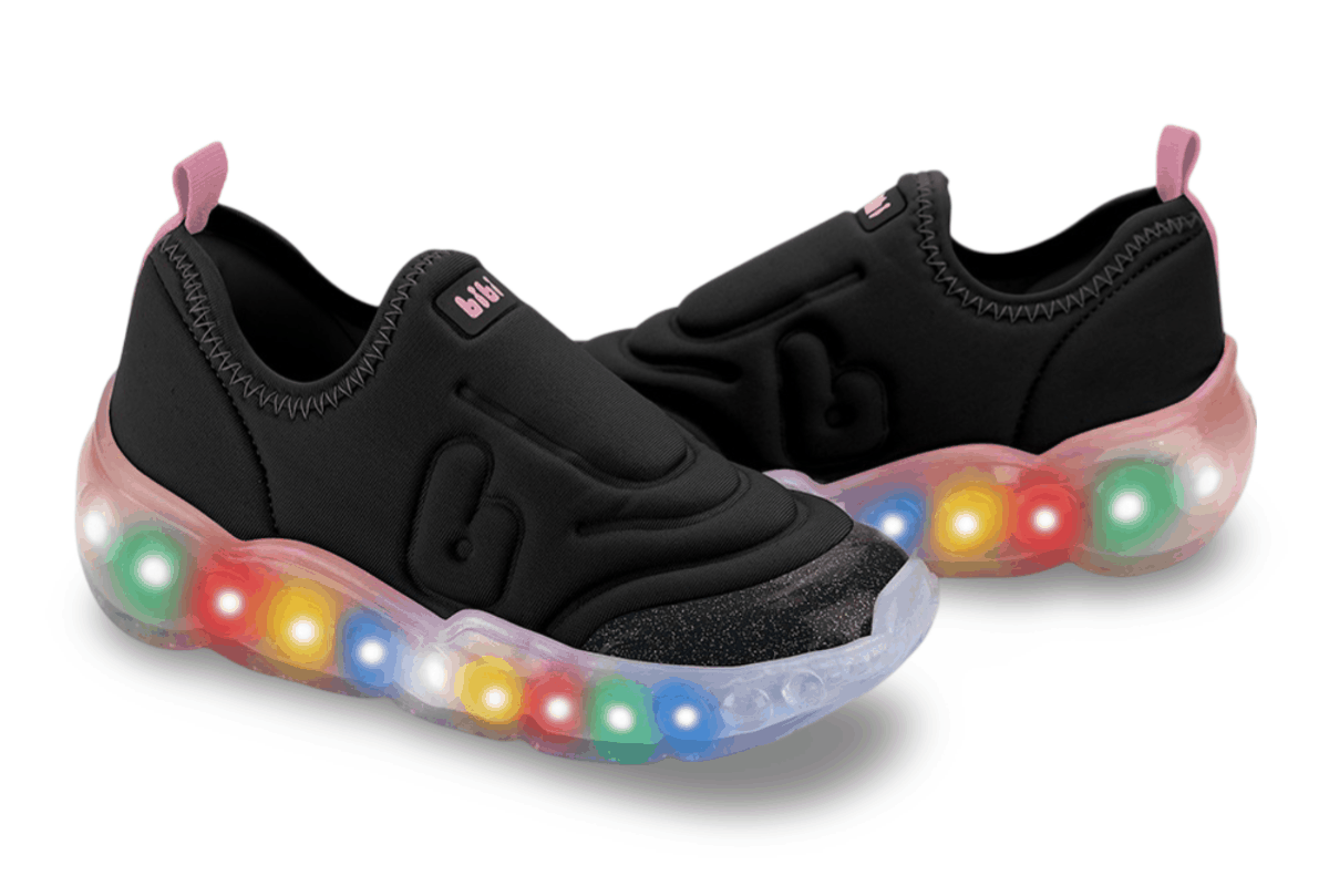 Tênis Infantil de Luz Menina Bibi Roller Celebration 3.0 Preto Rosa Matte Preto 4