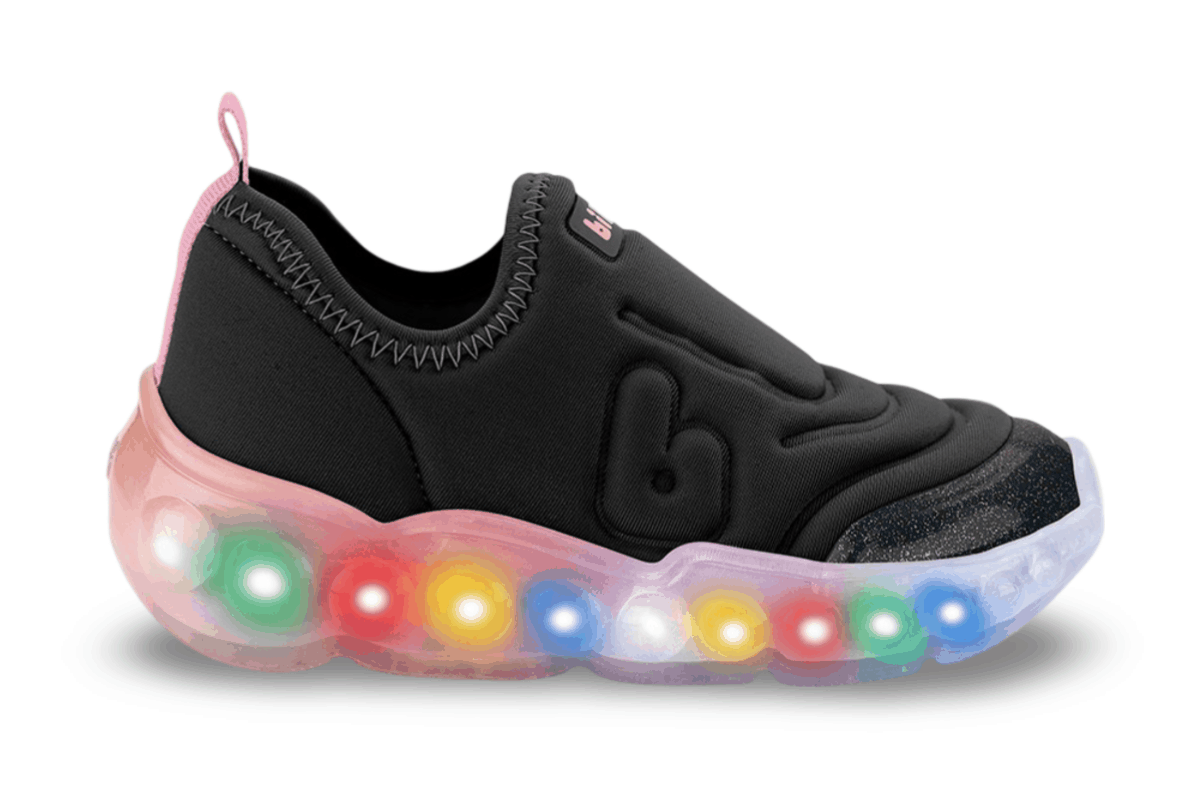 Tênis Infantil de Luz Menina Bibi Roller Celebration 3.0 Preto Rosa Matte Preto 5