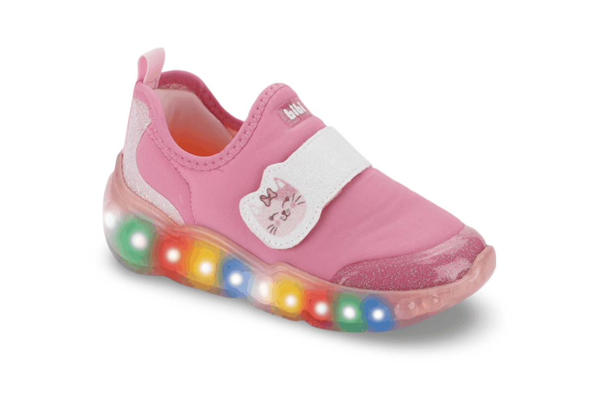 Tênis Infantil de Luz Menina Bibi Roller Celebration 3.0 Rosa Glitter Gatinha