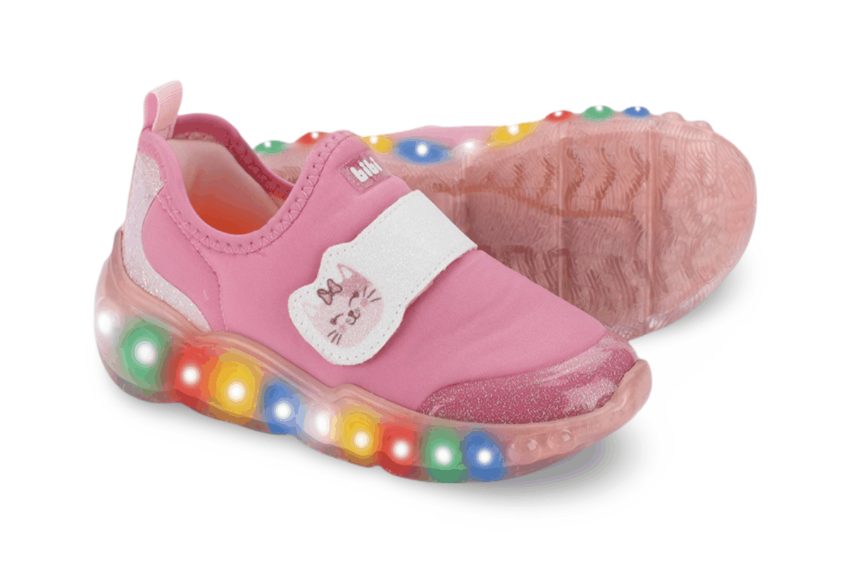 Tênis Infantil de Luz Menina Bibi Roller Celebration 3.0 Rosa Glitter Gatinha Rosa 4