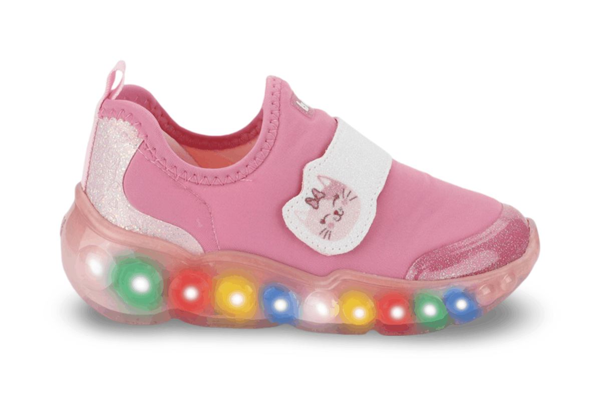 Tênis Infantil de Luz Menina Bibi Roller Celebration 3.0 Rosa Glitter Gatinha Rosa 3