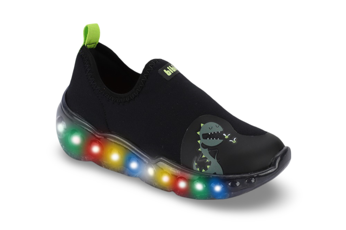 Tênis Infantil de Luz Menino Bibi Roller Celebration 3.0 Preto Citrus de Dino